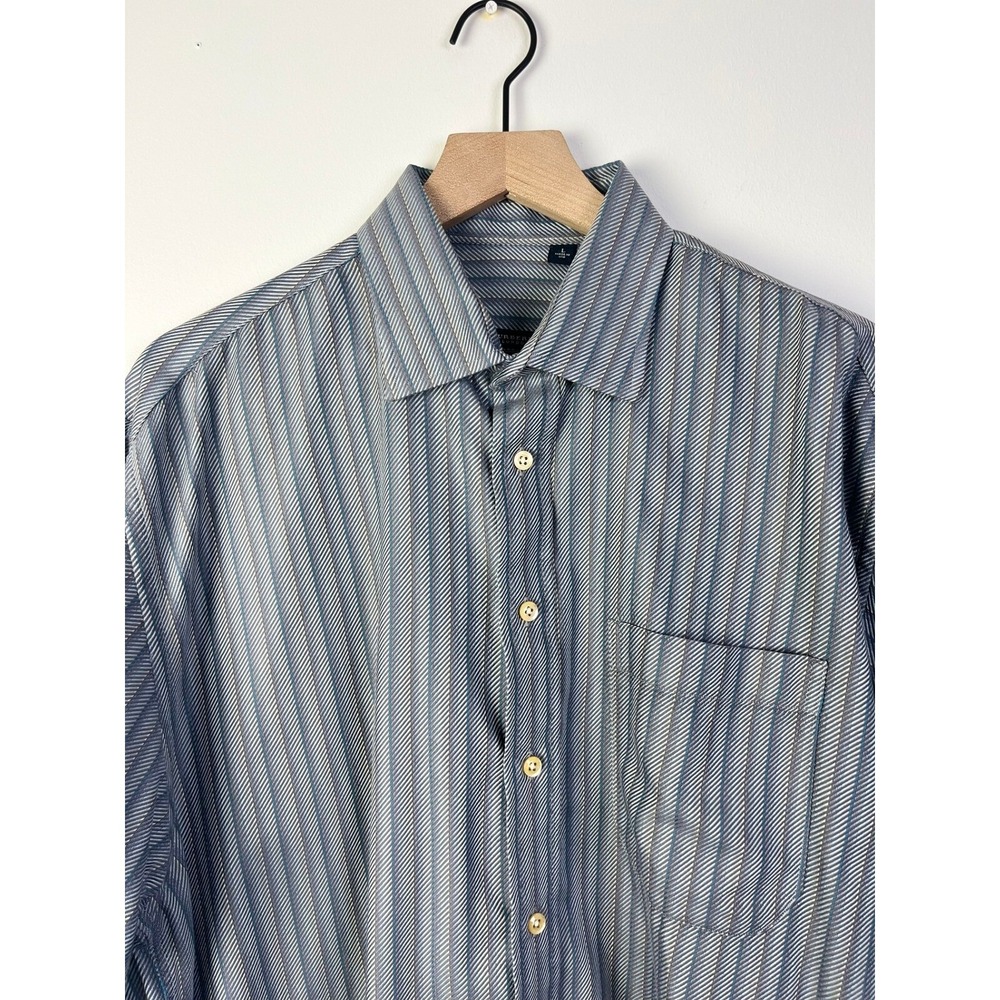 Burberry London Preppy Striped Dress Shirt Gray Long Sleeve Button‎ Up  Large